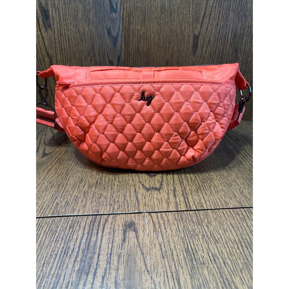 Lug Quilted Orange Crossbody Bag Zipper Accents Inner Pockets Shoulder Strap